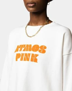 Alternative view of Atmos Pink Crew Logo Sweatshirt (White)