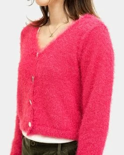 Alternative view of Atmos Pink Colored Shaggy Knit Cardigan (Pink)