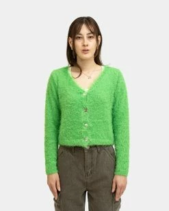 Atmos Pink Colored Shaggy Knit Cardigan (Green)