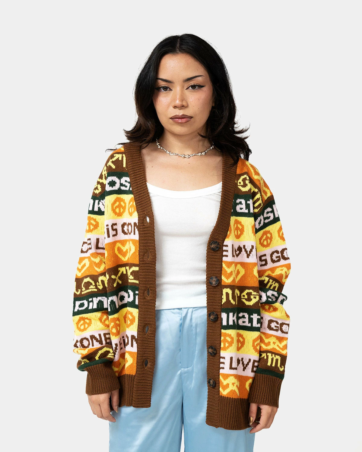 Atmos Pink Handwritten Style Jacquard Knit Cardigan (Brown) 3 Atmos Pink Handwritten Style Jacquard Knit Cardigan (Brown)