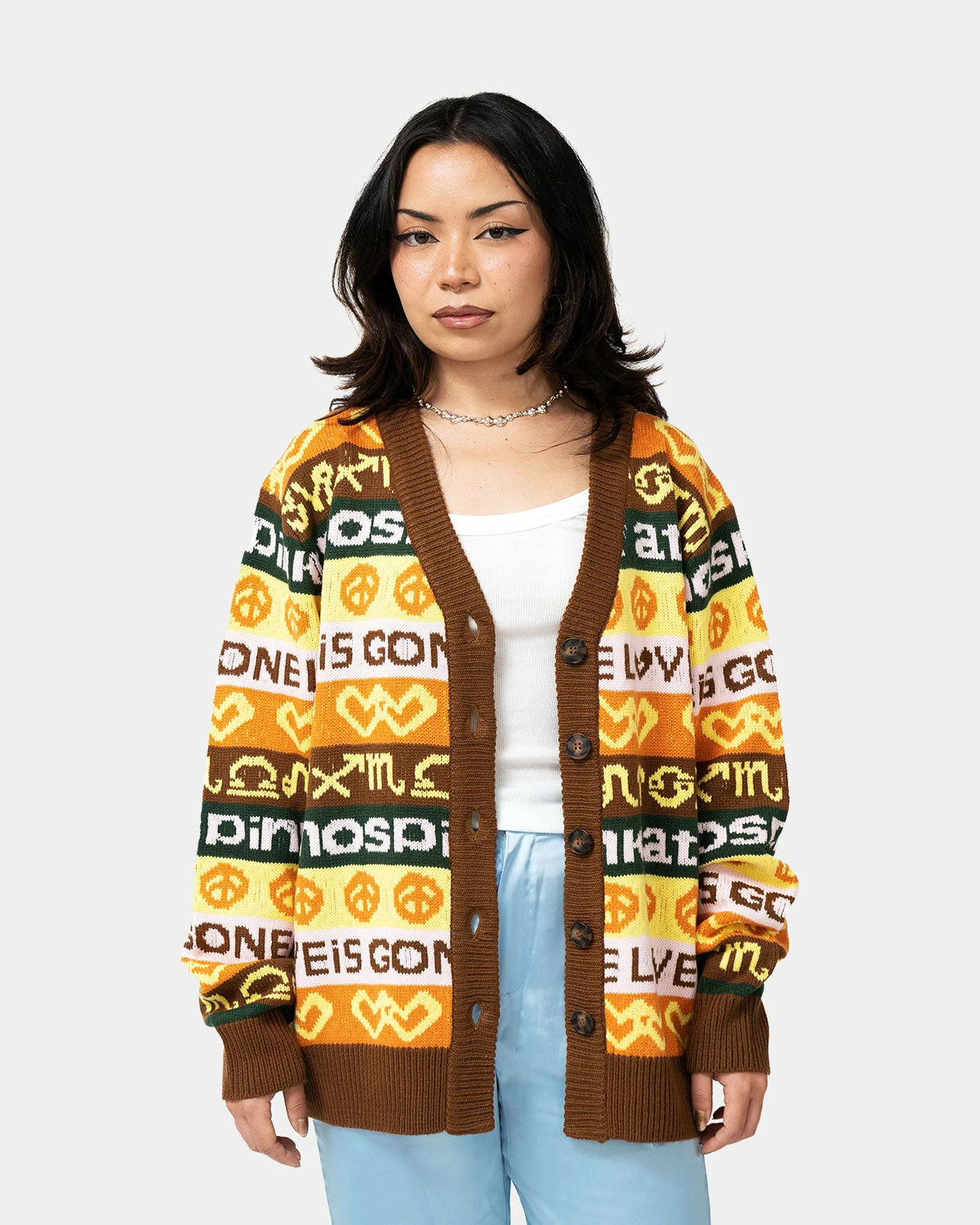 Atmos Pink Handwritten Style Jacquard Knit Cardigan (Brown) 6 Atmos Pink Handwritten Style Jacquard Knit Cardigan (Brown) - Image 4