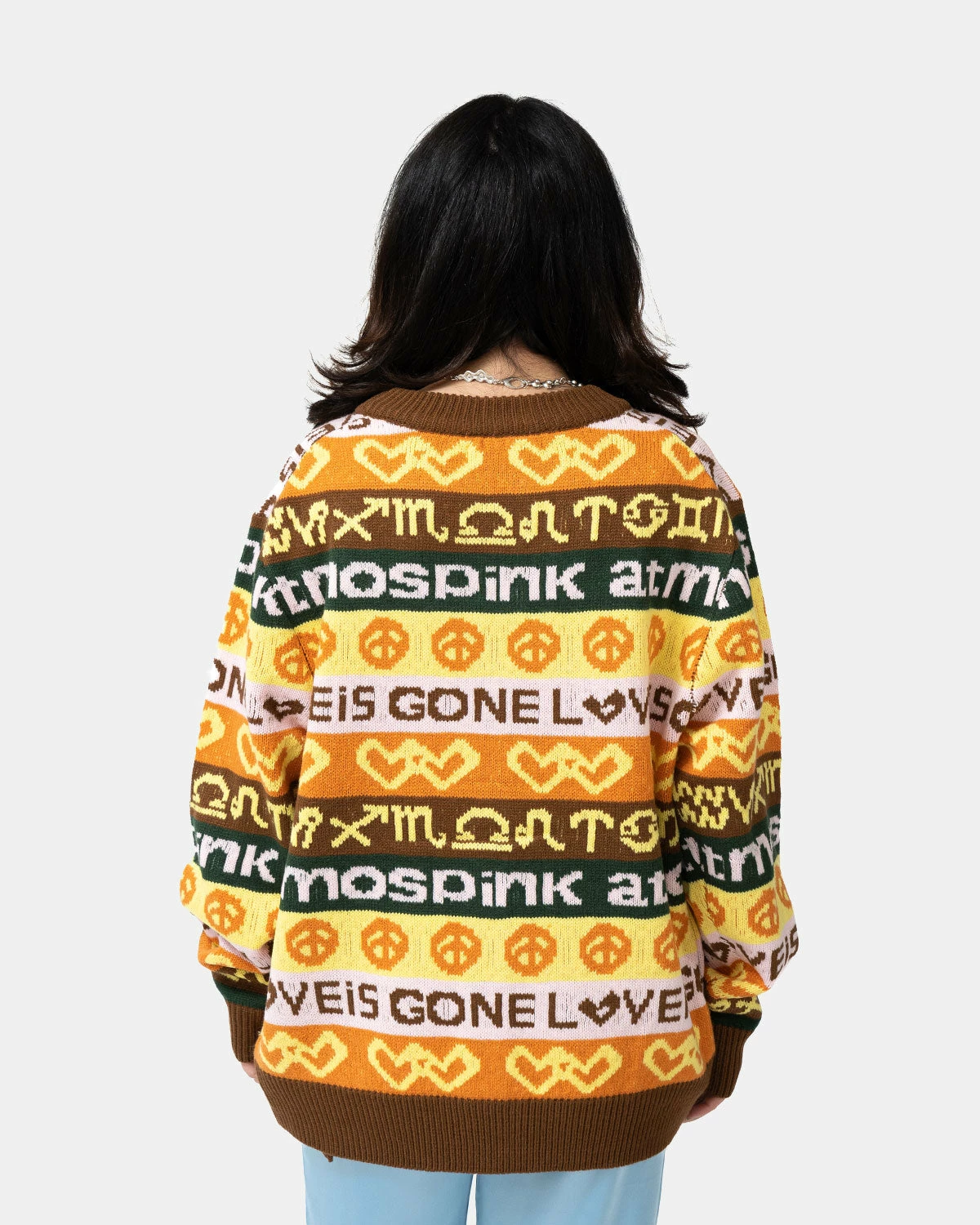 Atmos Pink Handwritten Style Jacquard Knit Cardigan (Brown) 5 Atmos Pink Handwritten Style Jacquard Knit Cardigan (Brown) - Image 3